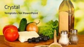  Presentation with salad - Theme enhanced with mediterranean diet - ingredients for a greek salad background and a yellow colored foreground