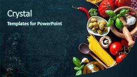  Presentation with italian food - Slide deck having pasta on dark background background and a navy blue colored foreground