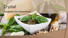  Presentation with sauce - Colorful PPT theme enhanced with mediterranean food - basil pesto sauce and fresh backdrop and a lemonade colored foreground