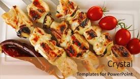  Presentation with kebab - Cool new theme with mediterranean food - chicken shish kebab on white backdrop and a gold colored foreground