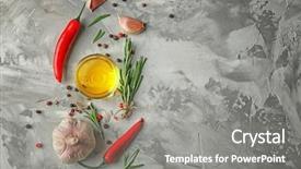  Presentation with spices export - Slides with mediterranean food - composition with fresh rosemary background and a gray colored foreground