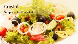  Presentation with mediterranean food - Cool new slide set with mediterranean food - greek salad backdrop and a yellow colored foreground