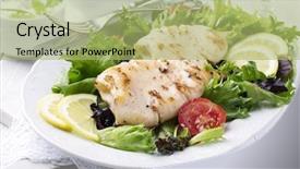  Presentation with mediterranean food - Beautiful PPT theme featuring mediterranean food - grilled calamari backdrop and a mint green colored foreground