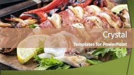  Presentation with mediterranean food - Beautiful PPT theme featuring mediterranean food - grilled calamari backdrop and a coral colored foreground