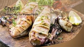  Presentation with mediterranean food - Audience pleasing presentation design consisting of mediterranean food - grilled calamaries backdrop and a coral colored foreground