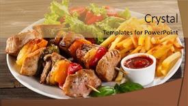 Presentation with mediterranean food - PPT theme enhanced with mediterranean food - grilled meat and vegetables background and a yellow colored foreground