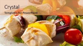  Presentation with kebab - Amazing PPT theme having mediterranean food - kebab - grilled meat backdrop and a yellow colored foreground