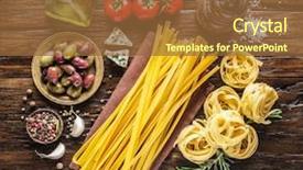  Presentation with carbohydrates carbohydrate pasta rice - Amazing PPT theme having mediterranean food - pasta ingredients cherry-tomatoes spaghetti pasta backdrop and a tawny brown colored foreground