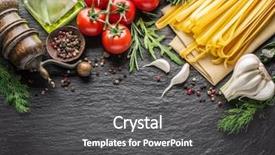  Presentation with graphite - Colorful theme enhanced with mediterranean food - pasta ingredients cherry tomatoes spaghetti backdrop and a dark gray colored foreground