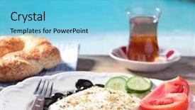  Presentation with mediterranean food - Amazing slide deck having mediterranean food - turkish breakfast backdrop and a light blue colored foreground