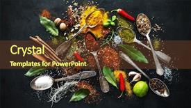  Presentation with mediterranean food - Presentation design having mediterranean food - various herbs and spices background and a tawny brown colored foreground