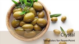  Presentation with mediterranean food - Beautiful slides featuring mediterranean food - wooden bowl with green olives backdrop and a coral colored foreground