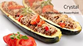  Presentation with mediterranean food - PPT layouts having mediterranean food - zucchini halves stuffed with minced background and a coral colored foreground