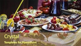  Presentation with mediterranean food - Beautiful PPT theme featuring mediterranean food plates european cuisine backdrop and a coral colored foreground