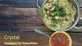  Presentation with mediterranean food - Presentation theme consisting of mediterranean-food-with-pasta background and a tawny brown colored foreground