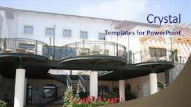  Presentation with hotel resort - Cool new PPT theme with mediterranean hotel resort in glorious summer weather backdrop and a sky blue colored foreground