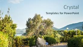  Presentation with mediterranean - PPT theme featuring mediterranean-landscape-with-empty-road background and a sky blue colored foreground