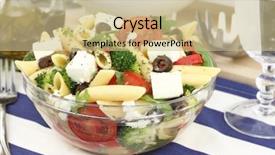  Presentation with penne pasta - PPT theme with mediterranean penne pasta salad with vegetables and cheese background and a soft green colored foreground