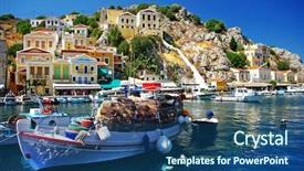  Presentation with amazing - Amazing PPT theme having mediterranean sea - amazing greece - pictorial island backdrop and a ocean colored foreground