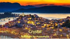  Presentation with green town cities - Theme having mediterranean sea - greek town poros at night background and a tawny brown colored foreground
