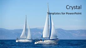  Presentation with sail - Audience pleasing PPT theme consisting of mediterranean sea - group of sail yachts backdrop and a light blue colored foreground