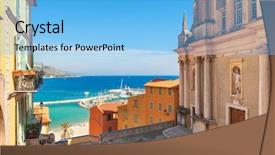  Presentation with history church - Colorful PPT theme enhanced with mediterranean sea in menton france backdrop and a light blue colored foreground