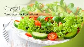  Presentation with healthy snack - Cool new PPT layouts with mediterranean-style salad with different tomatoes lambs lettuce cucumber red pepper and lettuce healthy snack concept for a tasty and healthy meal close up backdrop and a soft green colored foreground