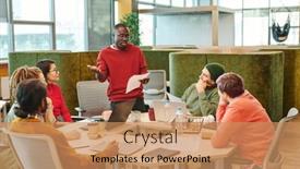  Presentation with intercultural - Beautiful slide deck featuring medium-group-of-young-intercultural backdrop and a coral colored foreground