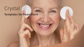  Presentation with natural skincare - Slide deck with medium-potrait-beautiful-senior-woman background and a  colored foreground