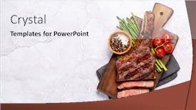  Presentation with beef - PPT layouts having medium-rare-grilled-tomahawk-beef background and a sky blue colored foreground