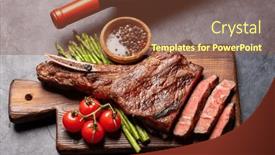  Presentation with asparagus - PPT theme having medium-rare-grilled-tomahawk-beef background and a tawny brown colored foreground
