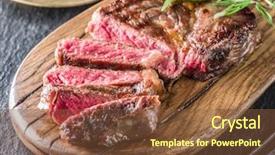  Presentation with beef meat soup stew - Audience pleasing presentation theme consisting of medium rare ribeye steak backdrop and a tawny brown colored foreground