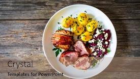  Presentation with pork bacon - Theme consisting of medium-well-done-pork-loin background and a coral colored foreground