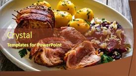  Presentation with pork bacon - Presentation enhanced with medium-well-done-pork-loin background and a tawny brown colored foreground