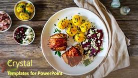  Presentation with pork bacon - PPT layouts featuring medium-well-done-pork-loin background and a violet colored foreground