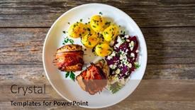  Presentation with pork bacon - Theme featuring medium-well-done-pork-loin background and a coral colored foreground