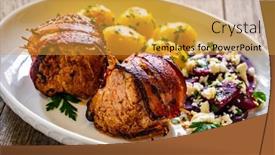  Presentation with pork bacon - Slide deck having medium-well-done-pork-loin background and a yellow colored foreground