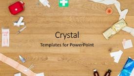  Presentation with first aid kit - PPT theme featuring medivac - array of assorted first aid background and a coral colored foreground