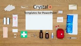  Presentation with bandages - PPT layouts enhanced with medivac - items and objects background and a coral colored foreground