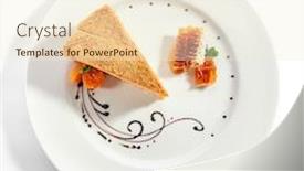  Presentation with confectionery - Amazing PPT theme having medovik-slice-in-white-plate backdrop and a cream colored foreground