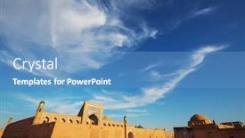  Presentation with uzbekistan - Presentation theme having medrese-in-ancient-city-bukhara background and a teal colored foreground