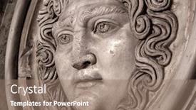  Presentation with medusa - Cool new PPT layouts with medusa-face-sculpture-head-portrait backdrop and a coral colored foreground