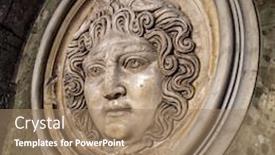  Presentation with medusa - Audience pleasing PPT theme consisting of medusa-face-sculpture-head-portrait backdrop and a coral colored foreground