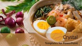 Presentation with prawn - Presentation design featuring mee prawn noodles famous malaysian background and a gold colored foreground