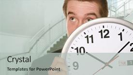  Presentation with clock - Beautiful slide deck featuring meekness - handsome business man hiding behind backdrop and a light gray colored foreground