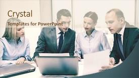  Presentation with team discussion - Cool new presentation theme with meet goals - business technology and office concept backdrop and a lemonade colored foreground