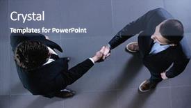  Presentation with business partner people joining hand - Slides with meet greet - business people shaking hands make background and a ocean colored foreground