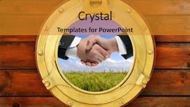  Presentation with handshake - Audience pleasing theme consisting of meet greet - businessmen green outdoor handshake view backdrop and a gold colored foreground