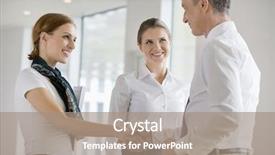  Presentation with business partner people joining hand - Colorful presentation design enhanced with meet greet - happy business partners shaking hands backdrop and a coral colored foreground