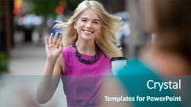  Presentation with shopping - Theme consisting of meet greet - happy shopping woman greeting friend background and a ocean colored foreground